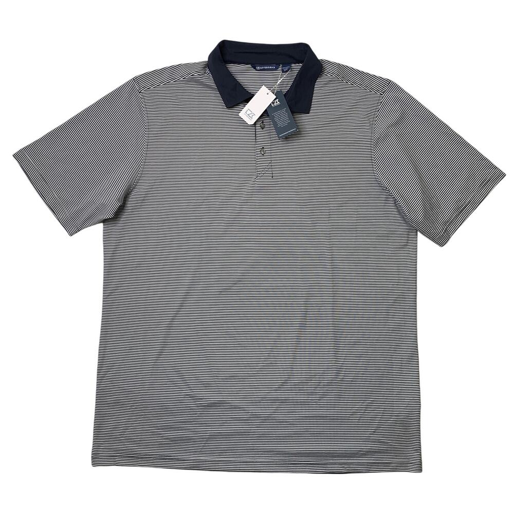 Cutter & Buck Polo Shirt Mens 2XT Tall Navy White Virtue Eco Pique Micro Stripe